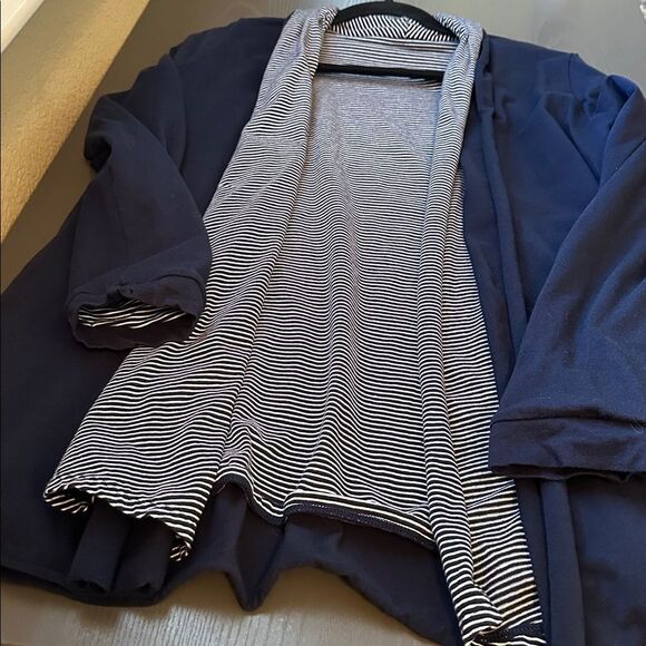 Neon Buddha Reversible Navy and White Striped Cardigan. Solid Navy. - Picture 5 of 5